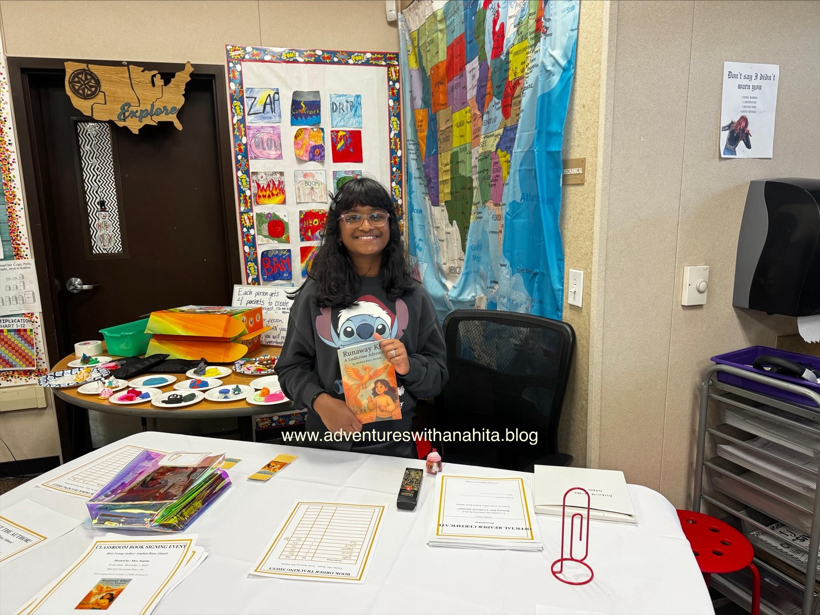 Opening Runaway Kite!: A Ludicrous Adventure book signing event at Sebastian Questa Elementary School, Mountain House. Children's story book. Author Anahita Riyaz Ahmed. Adventure with Anahita