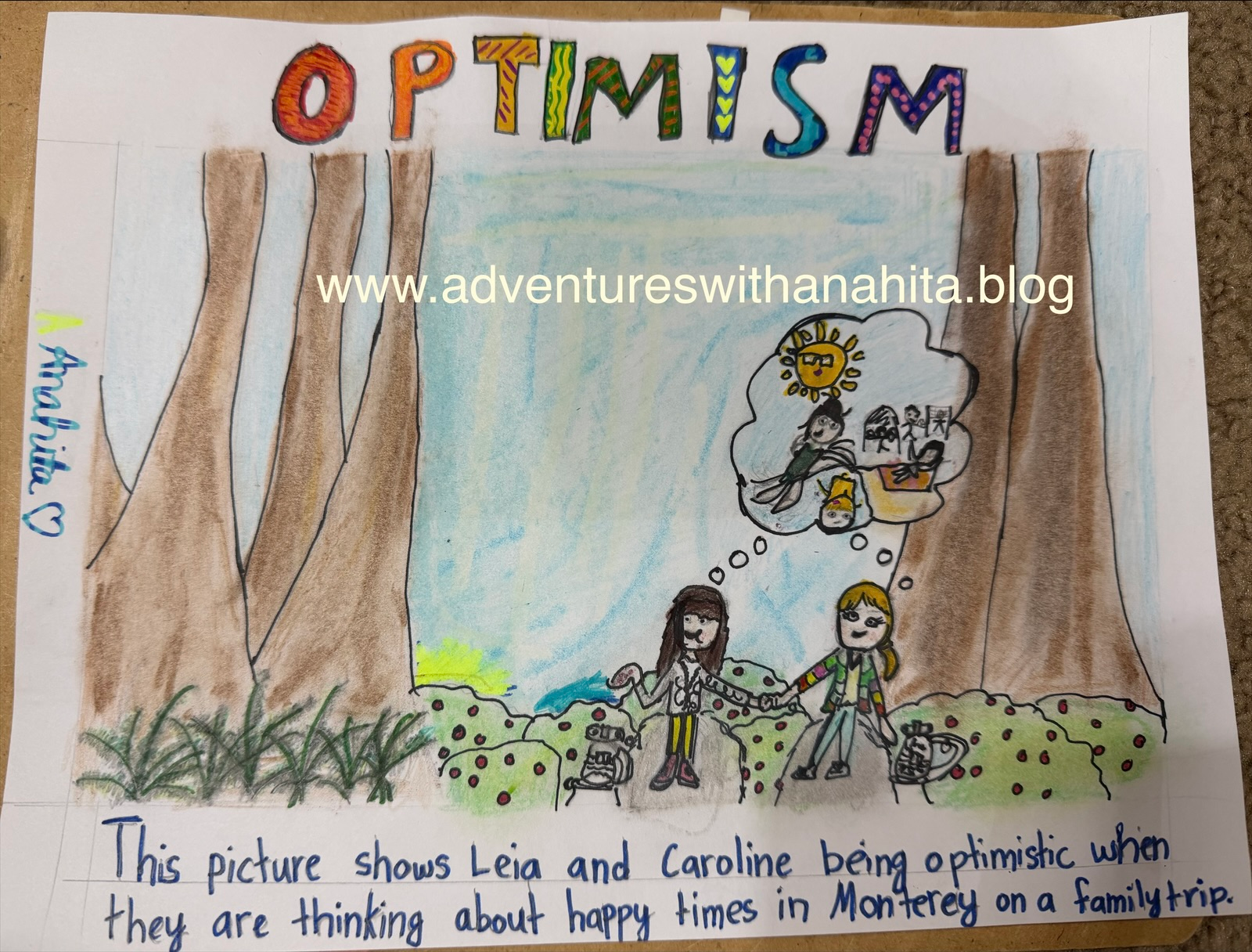 Illustration of two girls surviving in a forest showing how optimism helps people stay hopeful and survive in the wilderness – essay by Anahita